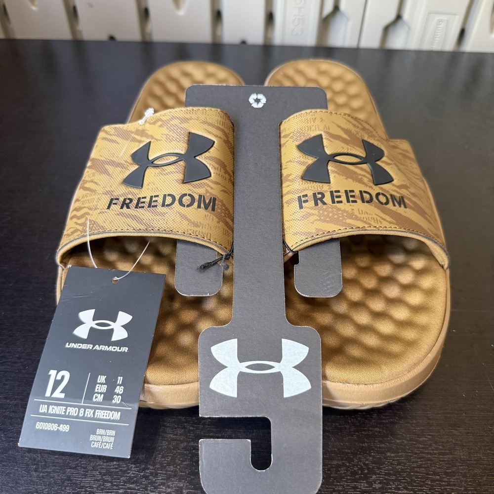 Under Armour UA Ignite Pro 8 Slides Brown Camo Freedom Sandal Men's Size 12